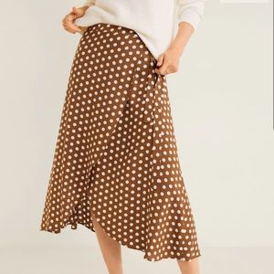 MANGO polka dot wrap midi skirt